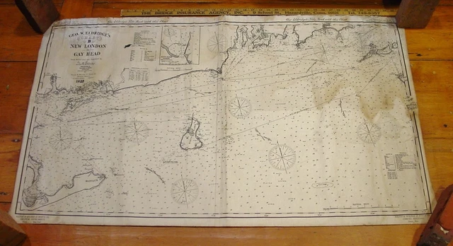 Original Sea Captain's 1923 Eldridge Nautical Chart New London to Gay Head Rough