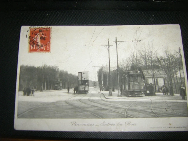 carte postale ancienne-vincennes-val de marne-94-cours entree du bois tramway