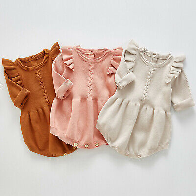 Baby Infant Newborn Girls Boys Cotton Knitted Solid Sweater Romper Bodysuit