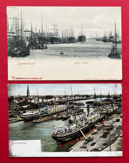 2 x AK BREMERHAVEN um 1900 Neuer Hafen mit Schiffen   ( 123536
