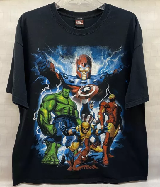 VTG MARVEL MAD Engine Magneto Avengers Wolverine Spiderman Shirt