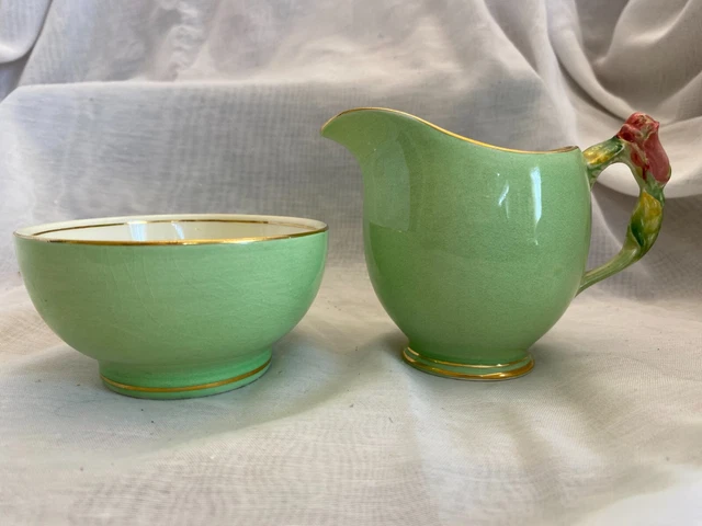 Royal Winton Grimwades Creamer & Sugar MADE IN ENGLAND "Green Rose"