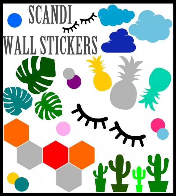 Scandi Wall Sticker Minimalist Vinyl Home Decor Decal Cacti Multilisting Clouds