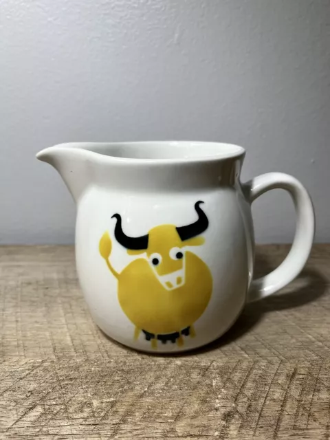 Vintage Arabia Finland Yellow Cow Bull Cream Pitcher Milk Jug Kitsch 4.25” MCM