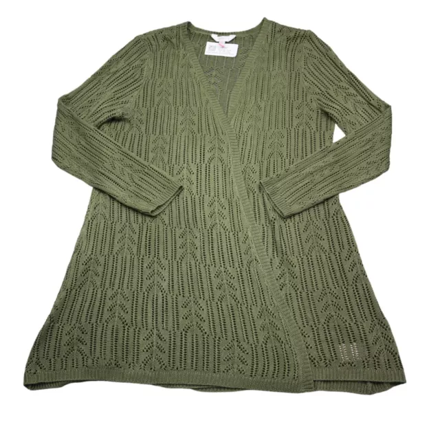No Boundaries Sweater Womens XL Green Junior Long Sleeve Open Front Sheer Knit