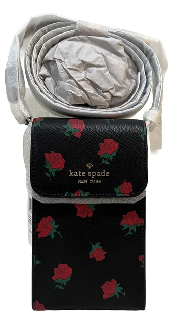 Kate Spade Madison Rose Toss North South Phone Crossbody Bag Black Brand New