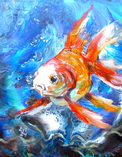 GOLD FISH ORIGINAL Oil Painting Seascape Wall art Canvas board 8x10 ...