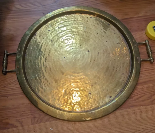 Vintage Brass Tray Samovar Copper Rivets at handles 17"+ Russian Lovely