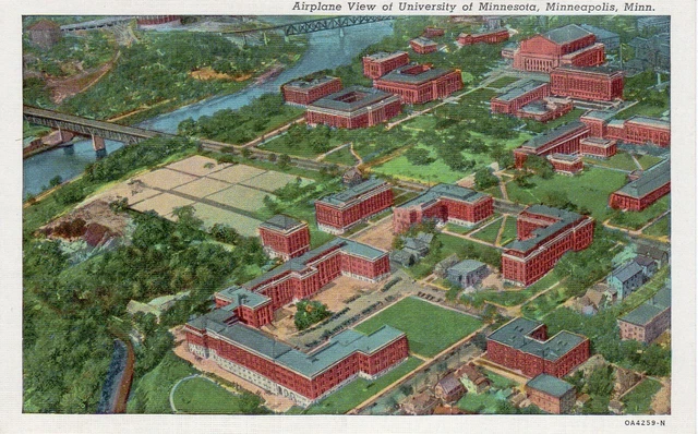 Airplane View of University of Minnesota Minnesota Minneapolis MN UNP Postcard