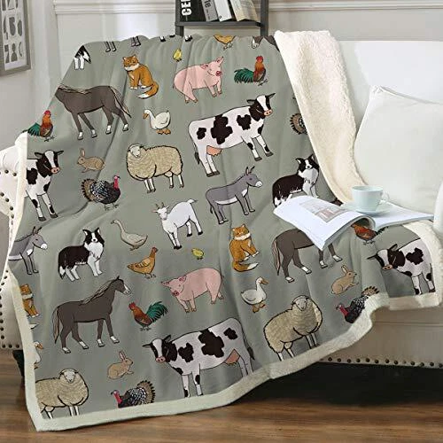 Cute Cow Blanket Fuzzy Fleece Blanket Furry Pig Chicken Horse Throw(50"x60") 2