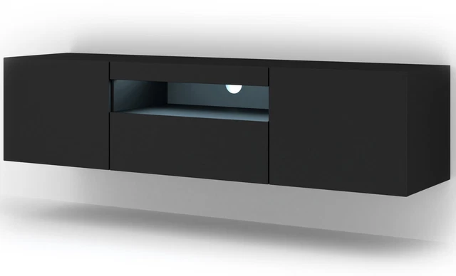MOBILE TV PIANO TV SOSPESO O A TERRA NERO OPACO CON LED 150x37x42cm AURA
