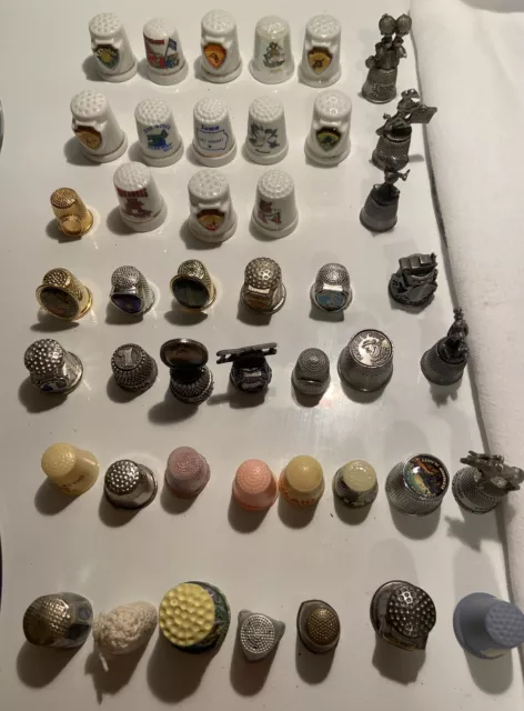 Vintage 45 Thimbles Pewter Disney States Antique Metal Glass Wood Advertising