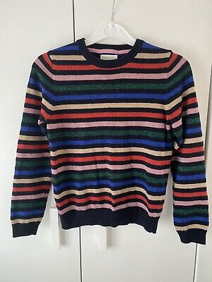 Boden Johnnie B Girls Multicolour Stripe Sparkly Jumper Sweater 9-10 years