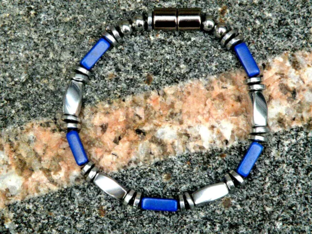 Men’s Women’s Silver Magnetic Hematite Bracelet Anklet Necklace Lapis Gemstones