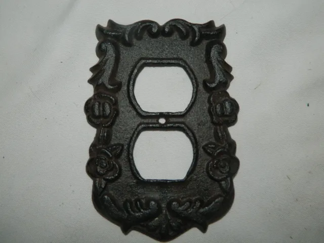 Rustic Ornate French Style Cast Iron Double Electric Outlet Plate Cover