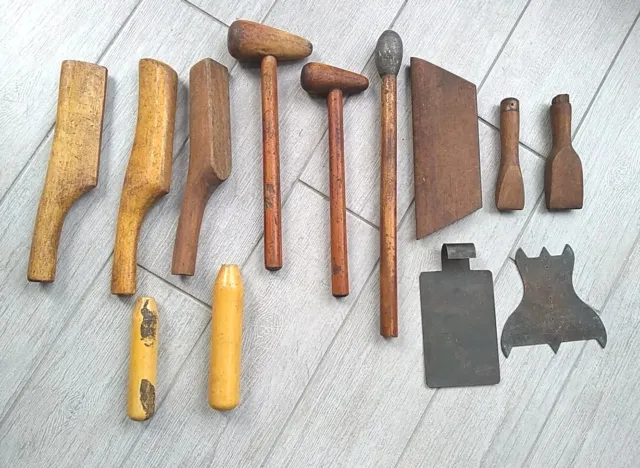 Plumber's lead dressing tools. 13 vintage lead working tools In Canvas Sack