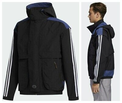adidas Blackrock Hooded Jacket Full Zip Rain Coat Top Men's Size S,M NEW Black