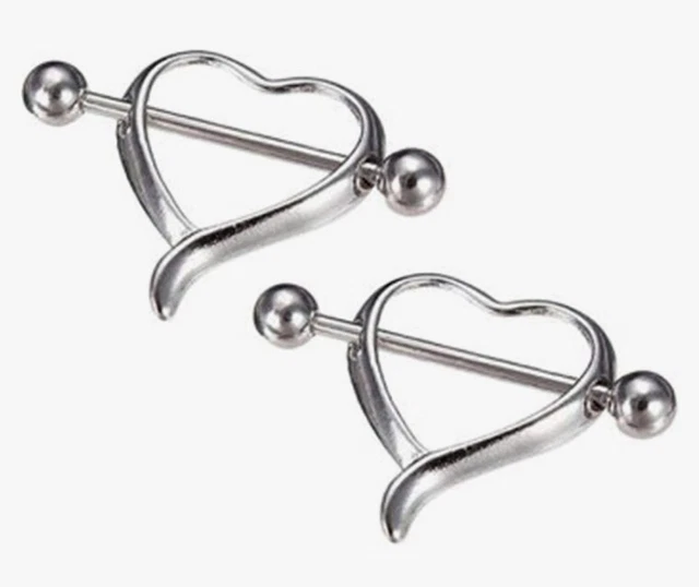 Set of 14G Plain Silver Heart Shape Nipple Ring