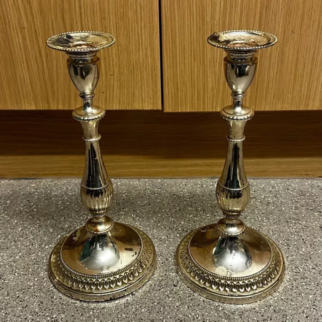 Pair Of Vintage Silver Plated Viners Candlestick Holders - 11" (H)