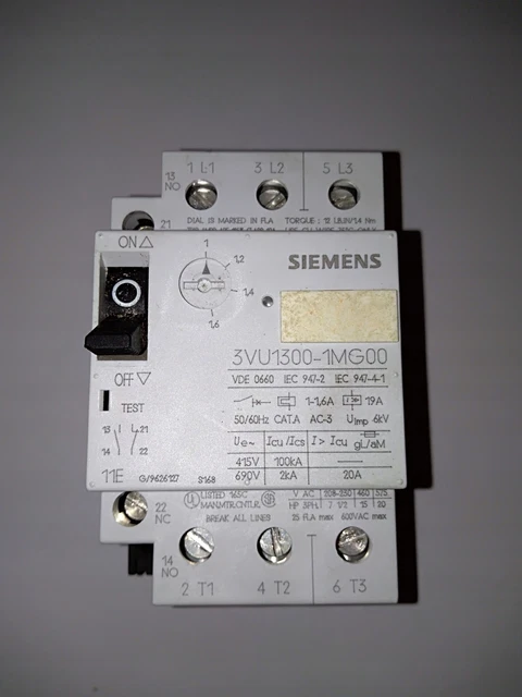 Motor Switch 1-1.6A Siemens 3Vu1301-1Mg00 /#Z L1Uk 4108
