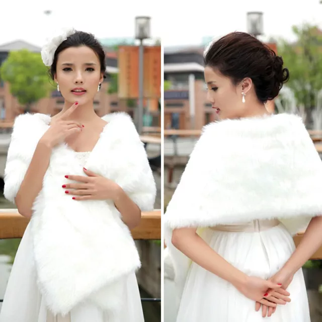 Faux Fur Long Shawl Stole Wrap Fluffy Scarf Cape Coat White Bridal Wedding Warm