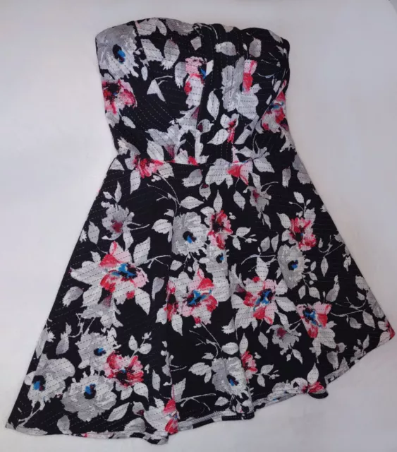 Express Black Floral Strapless Lined Fit & Flare Mini Dress Junior's Size 6