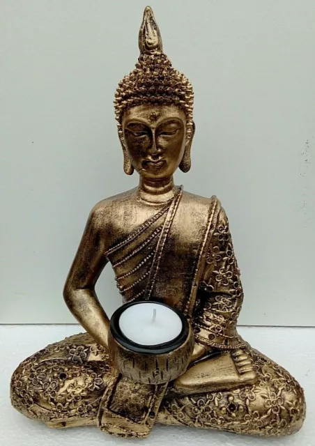 Sitting Thai Buddha Figurine Ornament Tea Light Candle Holder Tealight Gift