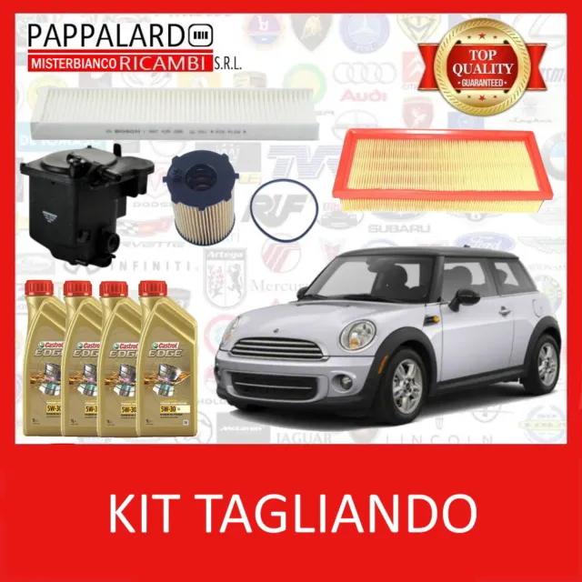 Kit Tagliando 4 Filtri + 4Lt Olio Castrol Mini Cooper D R56 1.6D 90 109 Cv