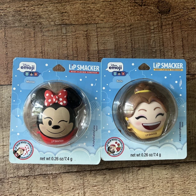 2 Disney Emoji Lip Smackers-Minnie Joyful Candy cane | Belle Cranberry Kisses