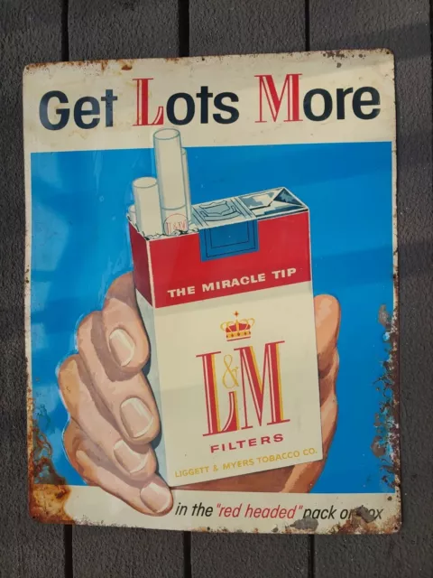 Vtg 1950s L & M Cigarettes Embossed Tobacco Ad Sign Tin 23.5” x17.5"