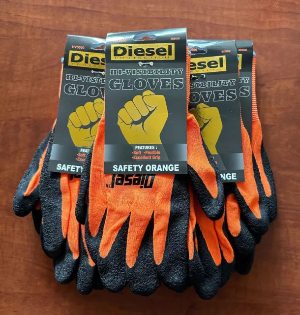 12 Pair Diesel Orange Safety Gloves Latex Coated Grip Cut Resistant