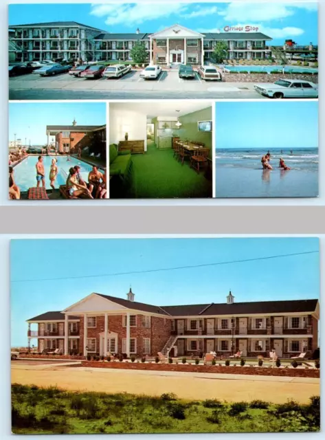 2 Postcards WILDWOOD CREST, NJ ~ Roadside CARRIAGE STOP MOTEL 1976 Pool