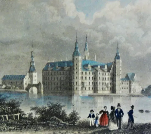 Kolor-Stahlstich c 1840: SCHLOSS FRIEDERICHSBURG BEY COPENHAGEN nach C. Reiss 19