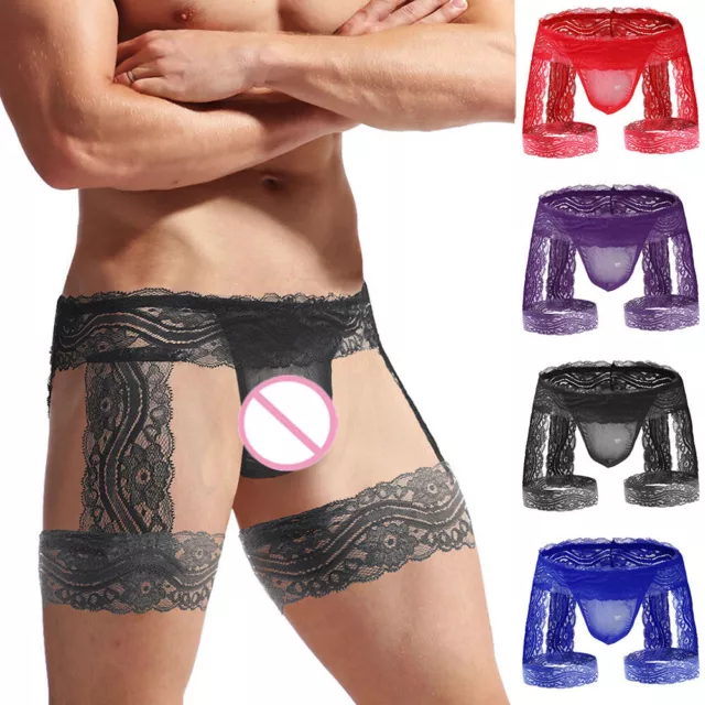 FLORAL LACE MEN Sissy Underwear Bulge Pouch Trunks Boxer Briefs