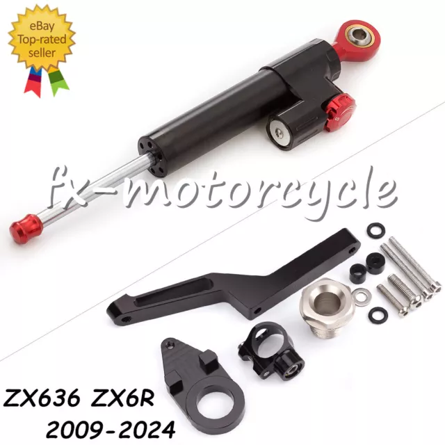 For Ninja ZX636 ZX6R 2009-2024 2015 CNC Steering Damper Stabilizer Bracket Kit