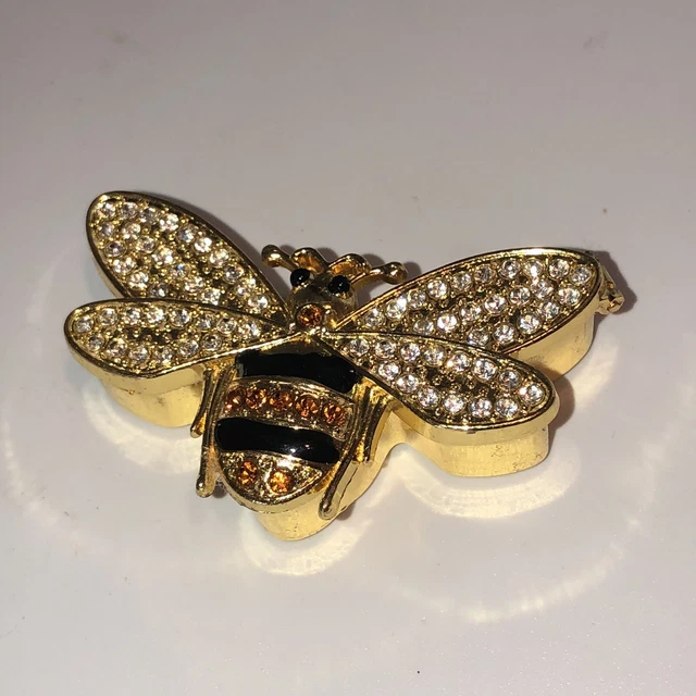trinket box metal enamel bejeweled bee