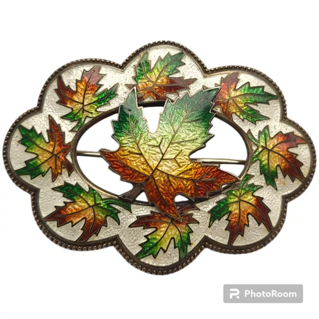 VINTAGE 1907 Large RICHARD HEMSLEY CANADA CLOISONNE STERLING MAPLE LEAF PIN