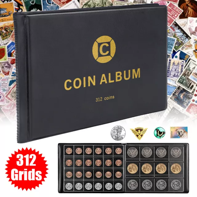 312 ALBUM COIN Book Coins Collection Folder Holders Pocket Collector Pockets UK