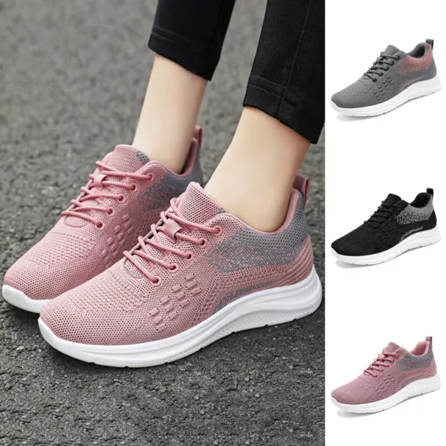 Ladies Sneakers Knit Upper Flats Womens Lace Up Lightweight Sports Breathable