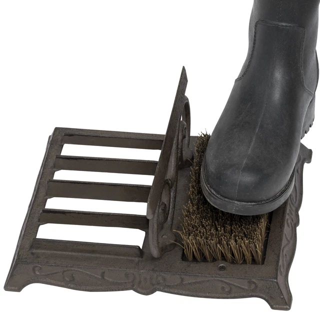 Dark Brown Cast Iron Shoe Scraper and Scrubber Mat, Outdoor Shoe Dirt Cleaner