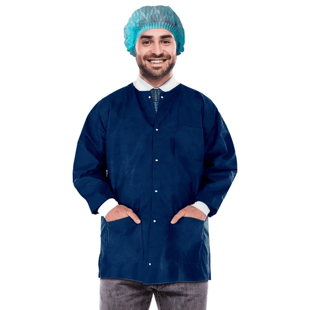 Disposable Lab Jackets 29  Long. Pack of 10 True Blue Hip Length Work Gowns SMS