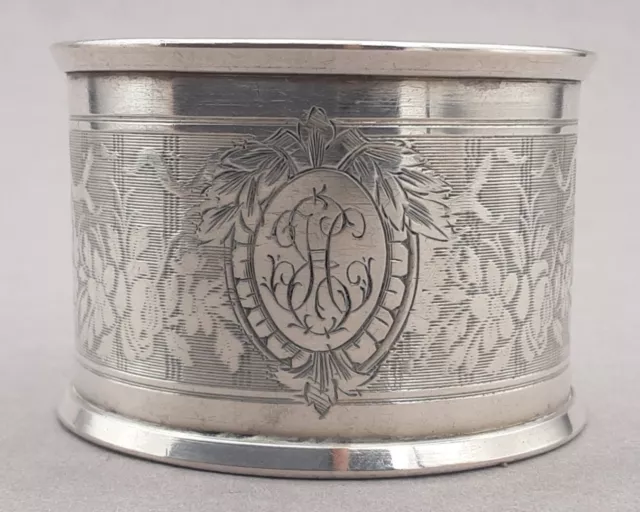 Großer Serviettenring 950er Silber  Frankreich Floral Dekor mit Monogramm (14) 2