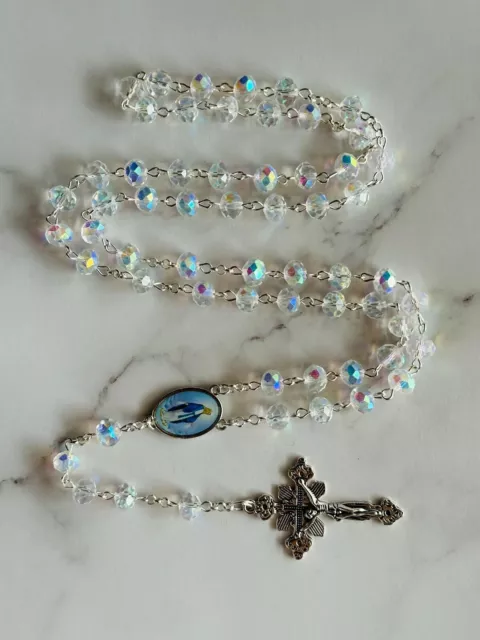 Clear White Austrian Crystal Glass Beads Rosary For Catholic Prayers / Love Gift