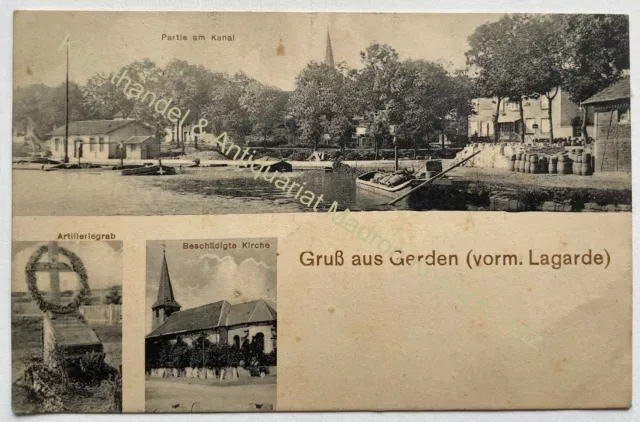 AK Gruß aus Gerden Lagarde Kanal Kirche Grab 1916 Feldpost Sarrebourg Moselle