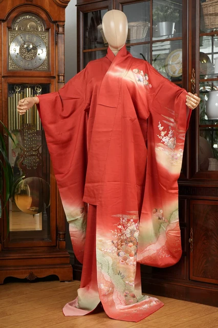 Dear Vanilla Japanese Silk Furisode Kimono Women's Authentic Japan Made Vintage
