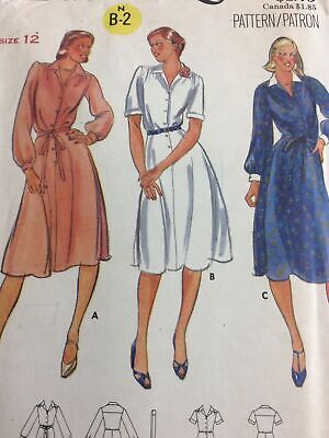 1980s Butterick 5879 Vintage Sewing Pattern Womens Dress Size 12