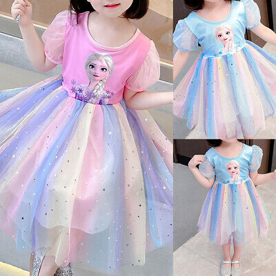 Kids Girls Elsa Princess Tutu Dress Frozen Fancy Cosplay Costume Party Dress Up