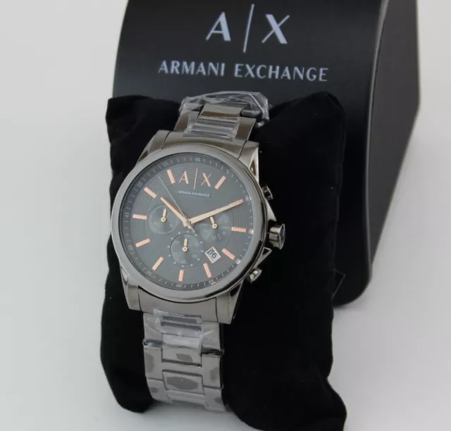 New Authentic Armani Exchange Gunmetal Grey Smoke Chronograph Men's Ax2086 Watch