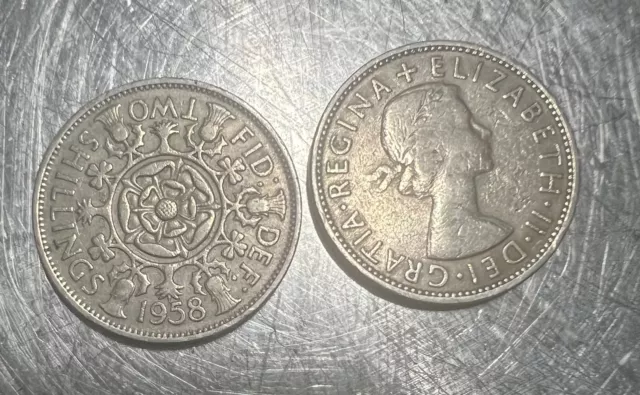 1958 Queen Elizabeth II Two Shilling/Florin UK Coin - circulated