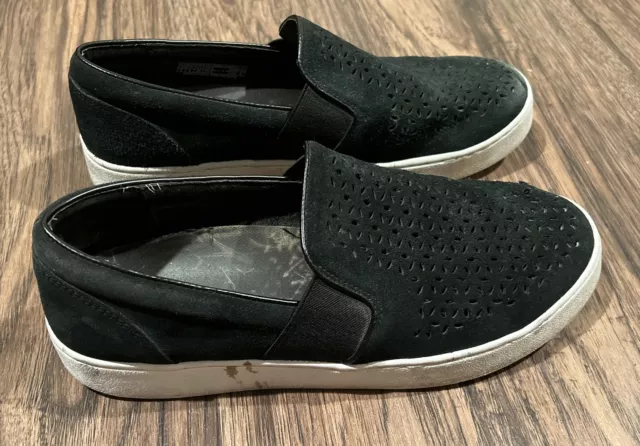 Vionic Women's Size 8 Kani Black Suede Loafers Slip On Laser Cut Sneakers Shoes